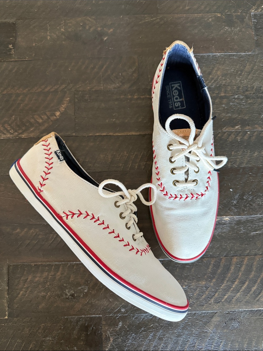 Keds Champion Pennant Baseball Stitch Canvas Sneakers White Size 8.5